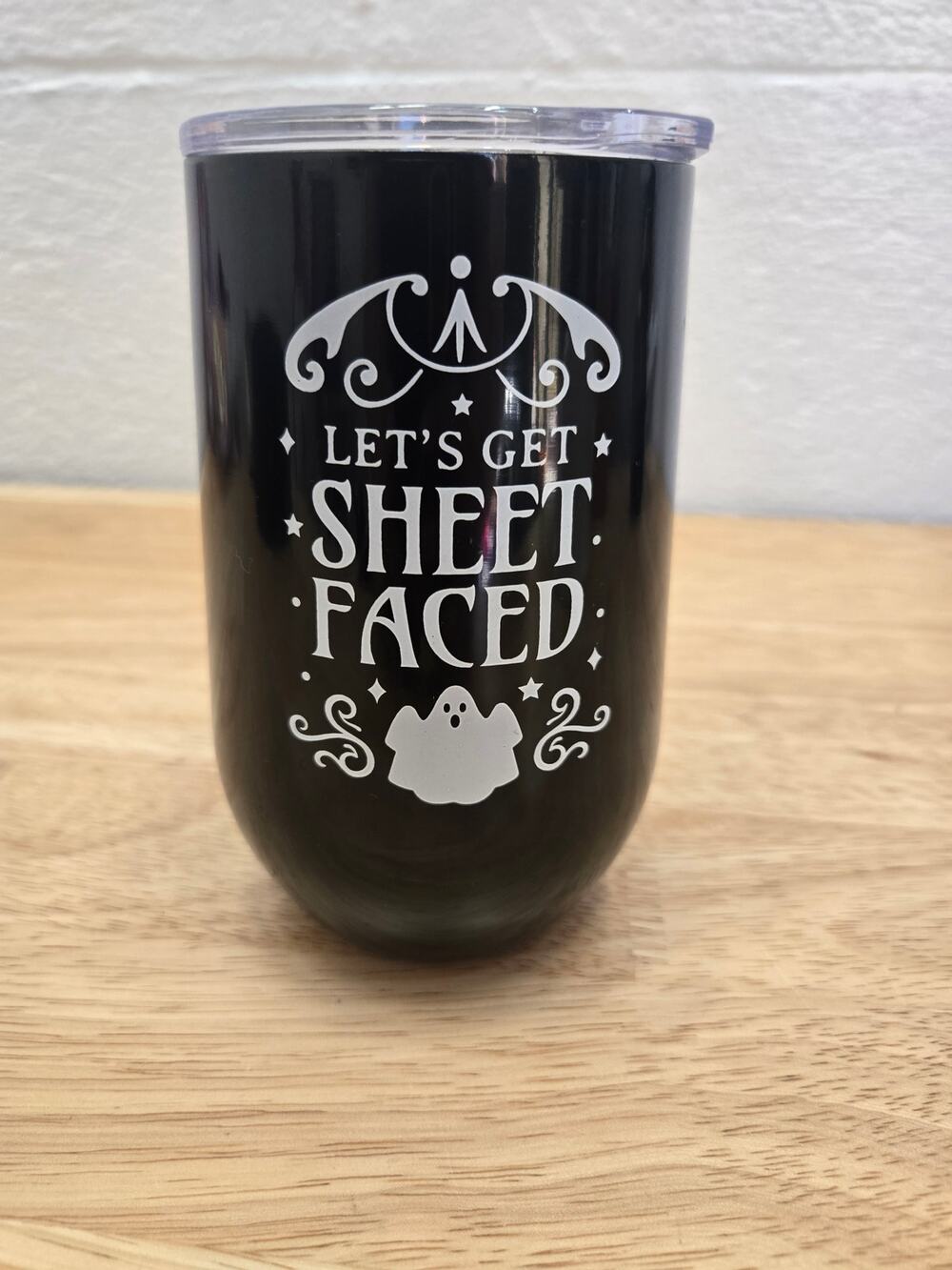 Zinny Let's Get Sheet Faced Black 16 oz Halloween Stainless Goblet